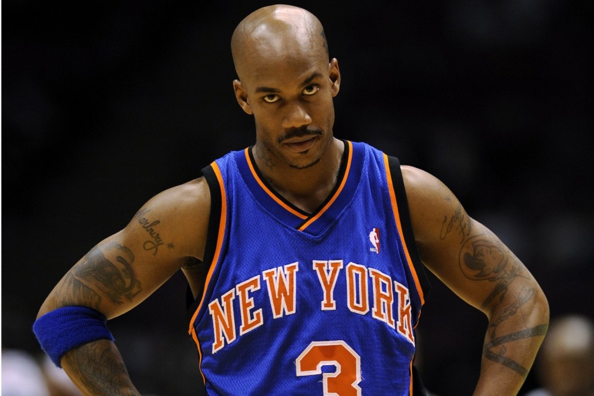 New York Knicks Stephon Marbury stands in the first half against the New Jersey Nets at East Rutherford, N.J., October 20, 2008. Photo by Jeff Zelevansky
