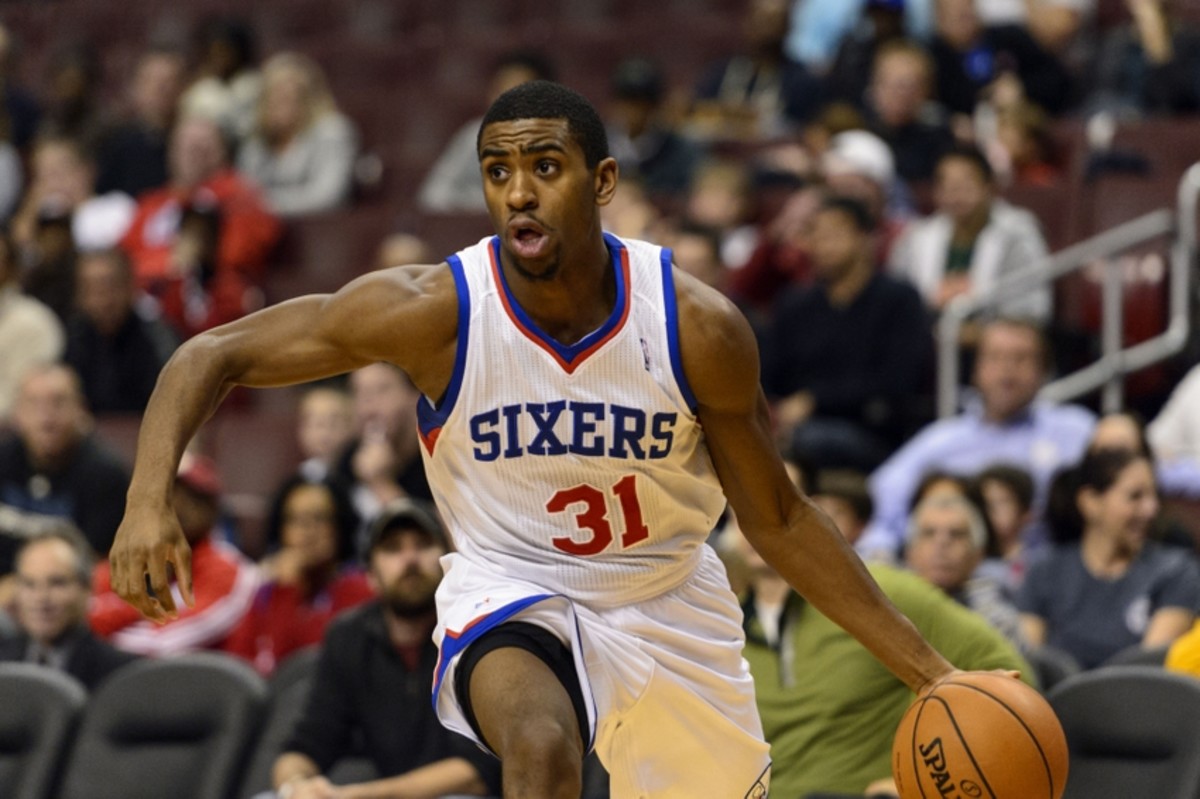 Oct 23, 2013; Philadelphia, PA, USA; Philadelphia 76ers forward Hollis Thompson (31) during the third quarter against the Minnesota Timberwolves at Wells Fargo Center. The Timberwolves defeated the Sixers 125-102. Mandatory Credit: Howard Smith-USA TODAY Sports