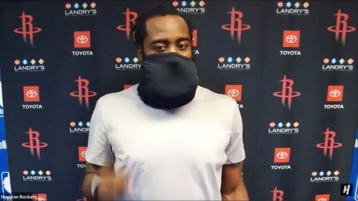 James Harden Tries Covering His Beard While Wearing A Face Mask