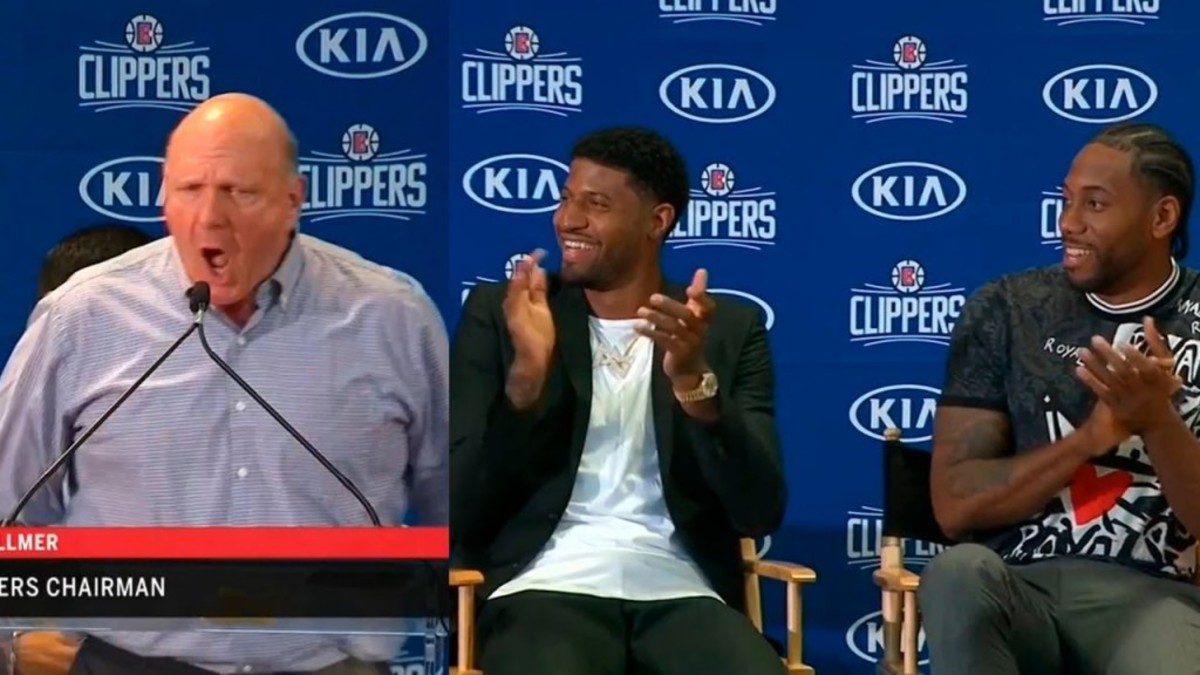Steve Ballmer Was Really Hyped During Kawhi Leonard, Paul George Press Conference