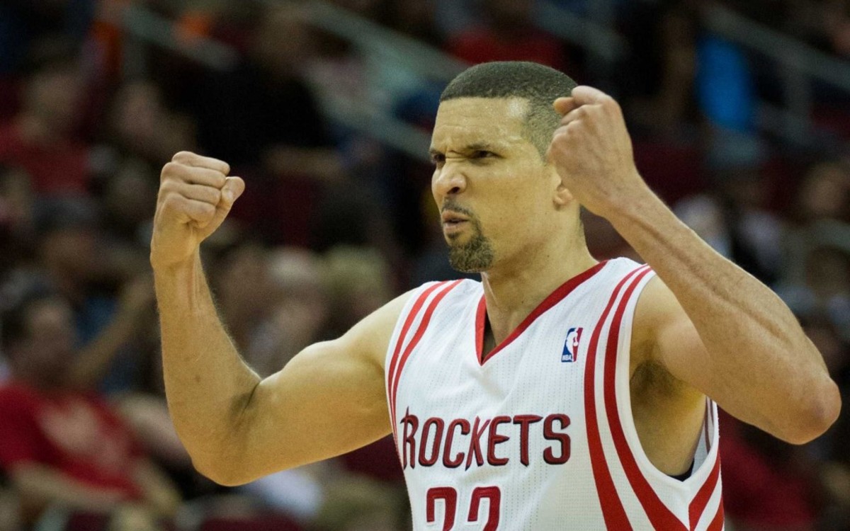 Houston Rockets shooting guard Francisco Garcia flexes his muscles in celebration during the second half of an NBA basketball game at Toyota Center on Saturday, March 30, 2013, in Houston. The Rockets won the game 98-81. Garcia scored 15 points in the game. ( Smiley N. Pool / Houston Chronicle )
