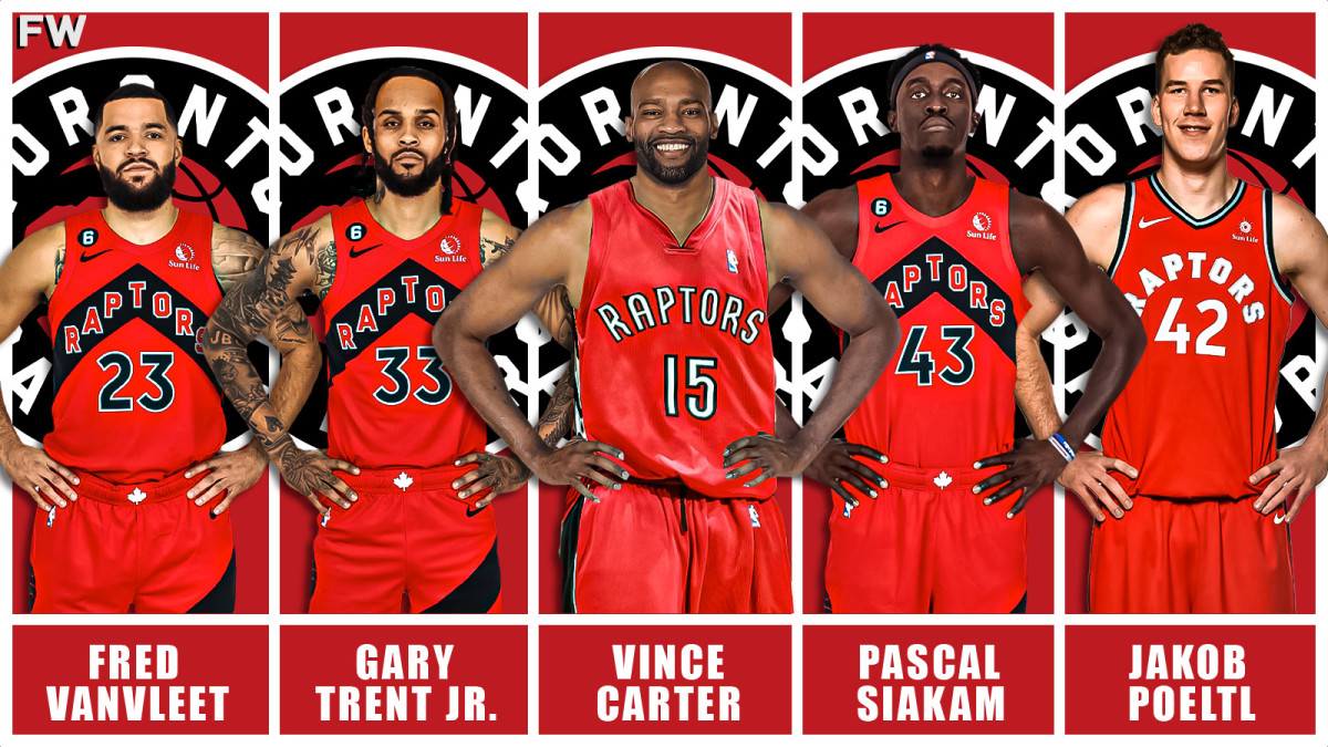 Fred VanVleet, Gary Trent Jr., Vince carter, Pascal Siakam, and Jakob Poeltl