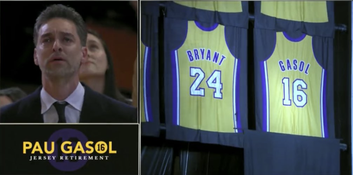 Pau Gasol gets emotional as Lakers retire his No. 16 jersey - The