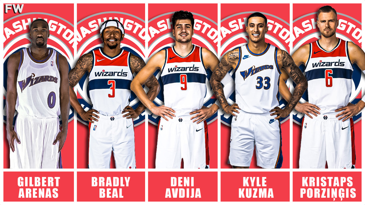 Gilbert Arenas, Bradley Beal, Deni Avdija, Kyle Kuzma, and Kristaps Porzingis