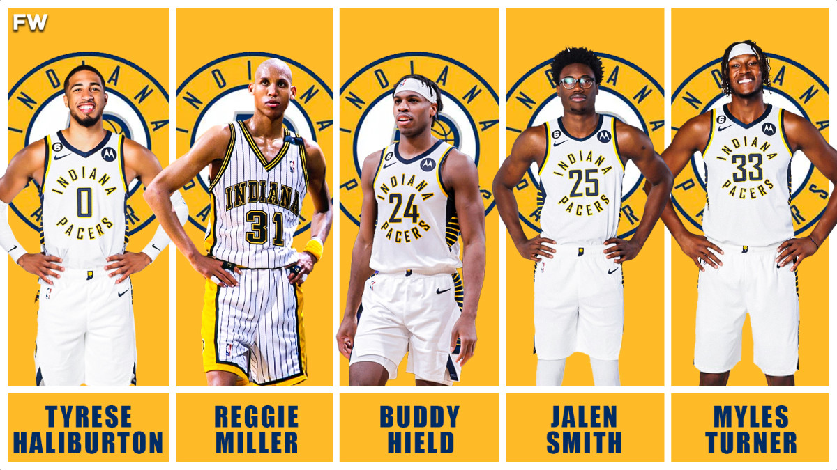 Tyrese Haliburton, Reggie Miller, Buddy Hield, Jalen Smith, Myles Turner