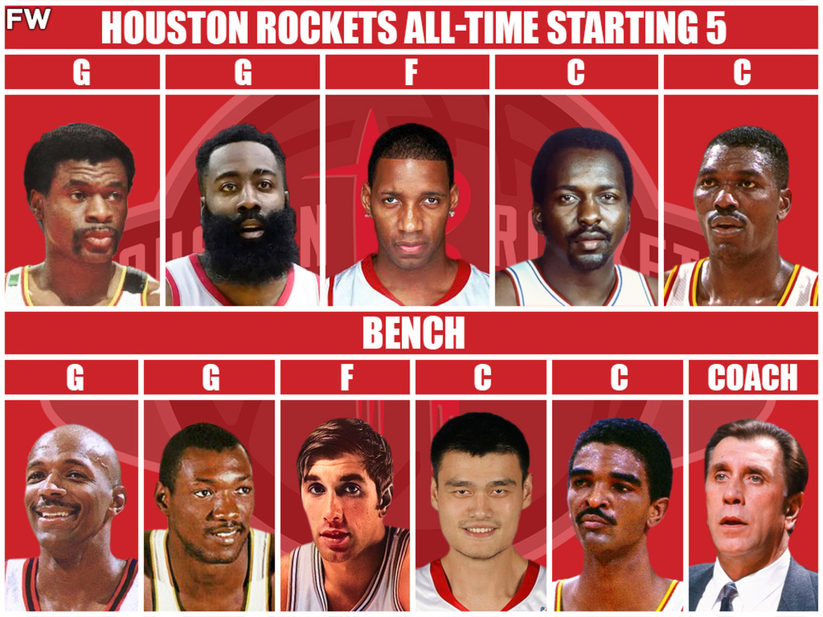 Houston Rockets AllTime Team Starting Lineup, Bench, And Coach