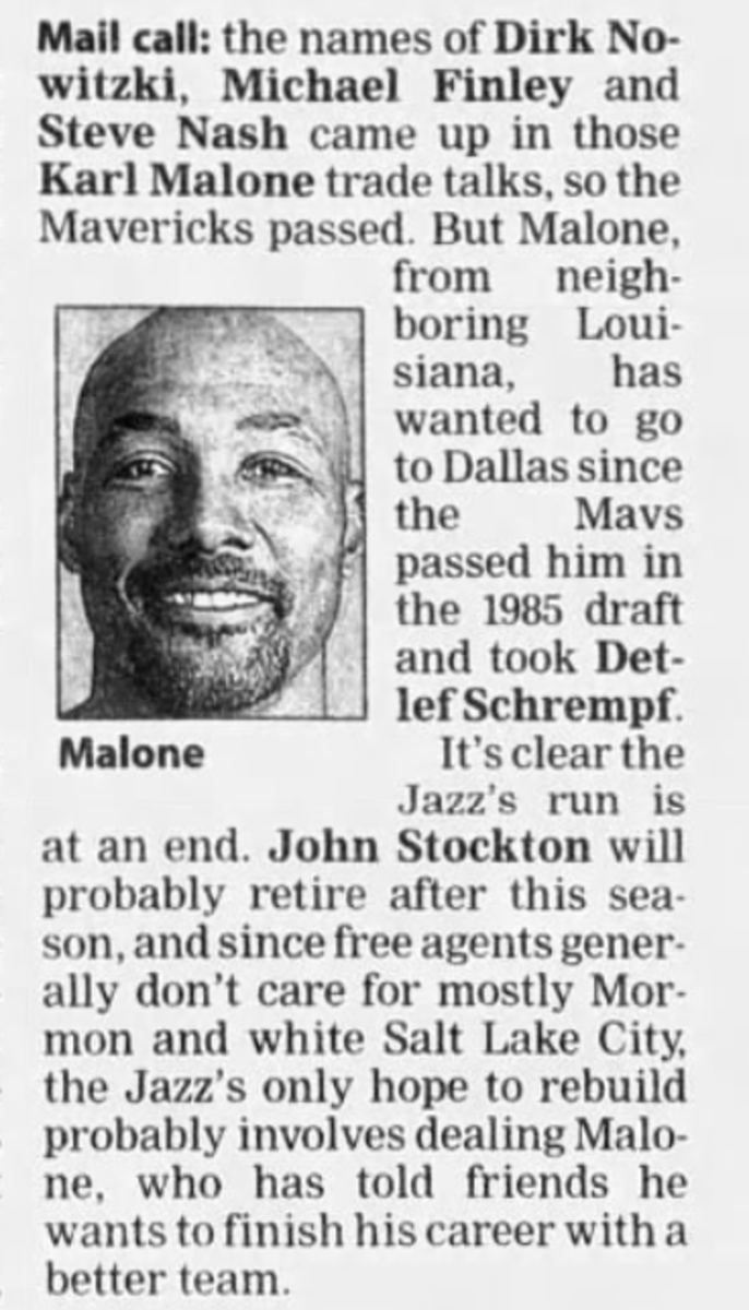 Karl Malone Wanted To Play For The Mavericks, But They Didn't Want To ...