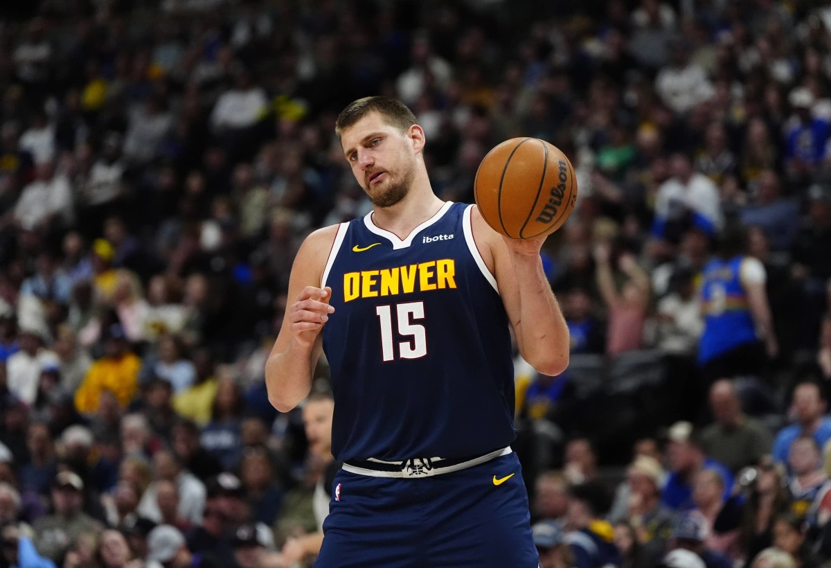 Denver, Colorado, USA; Denver Nuggets center Nikola Jokic (15) during the second quarter against the Indiana Pacers at Ball Arena. Mandatory Credit: Ron Chenoy-Imagn Images