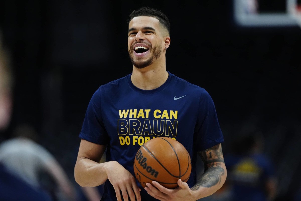 Denver Nuggets forward Michael Porter Jr. (1) reacts before the game against the Memphis Grizzlies at Ball Arena.