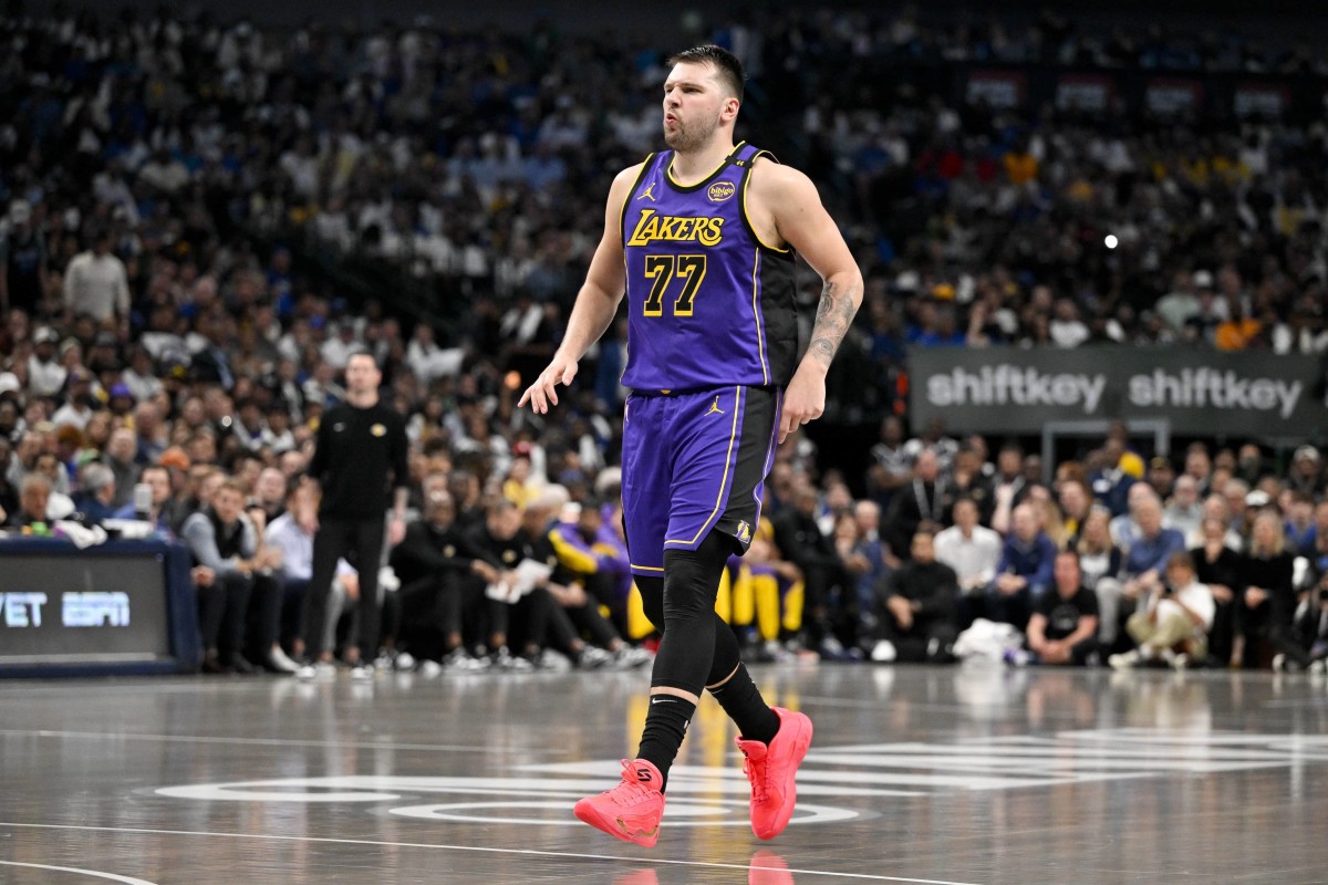 Dallas, Texas, USA; Los Angeles Lakers guard Luka Doncic (77) in action during the game between the Dallas Mavericks and the Los Angeles Lakers at American Airlines Center. Mandatory Credit: Jerome Miron-Imagn Images