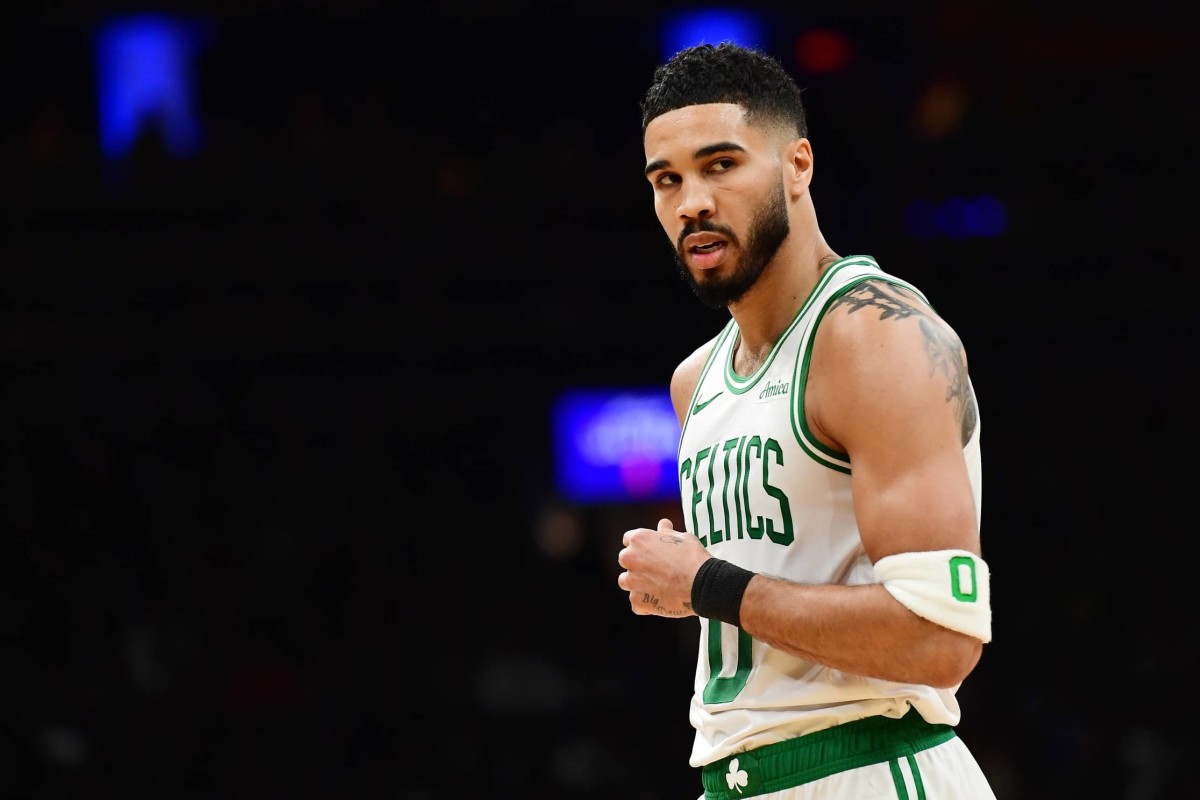 Boston Celtics forward Jayson Tatum (0) during the first half against the Orlando Magic at TD Garden.