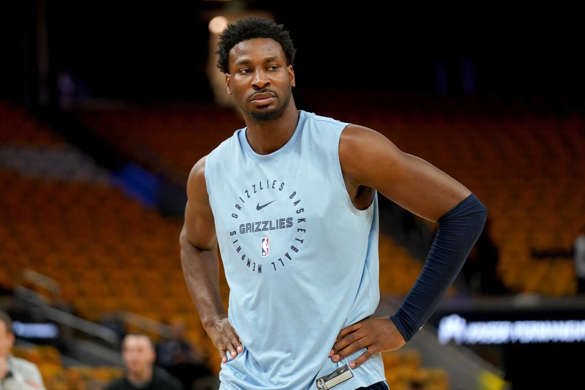 Memphis Grizzlies forward Jaren Jackson Jr. (13) stands on the court before the start of the game against the Golden State Warriors at the Chase Center.