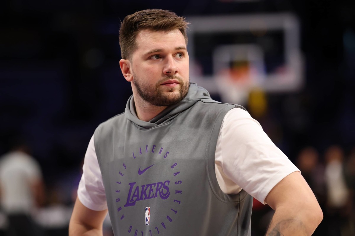 Los Angeles Lakers guard Luka Doncic (77) looks on before a game two of first round for the 2024 NBA Playoffs against the Minnesota Timberwolves at Crypto.com Arena.