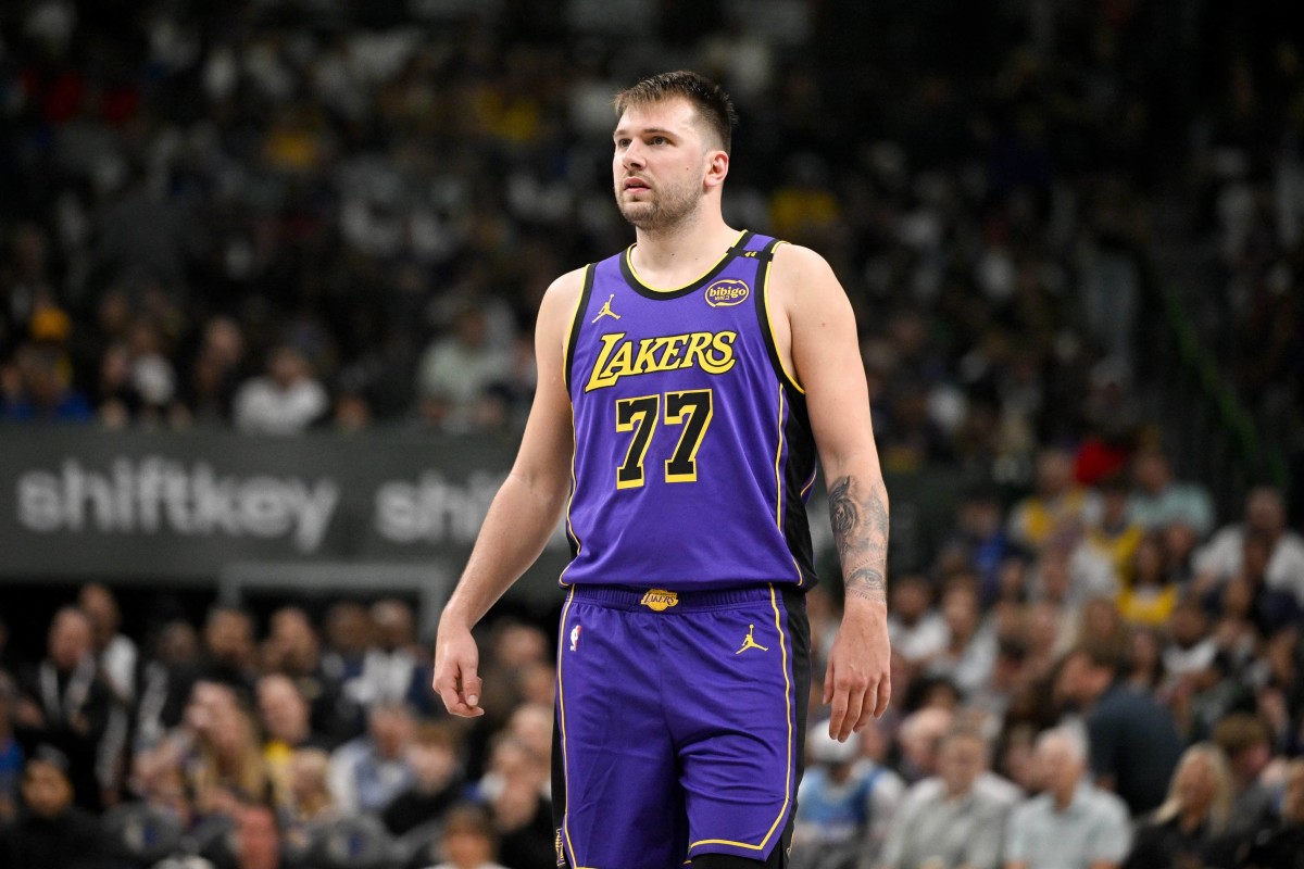 Dallas, Texas, USA; Los Angeles Lakers guard Luka Doncic (77) during the game between the Dallas Mavericks and the Los Angeles Lakers at American Airlines Center. Mandatory Credit: Jerome Miron-Imagn Images