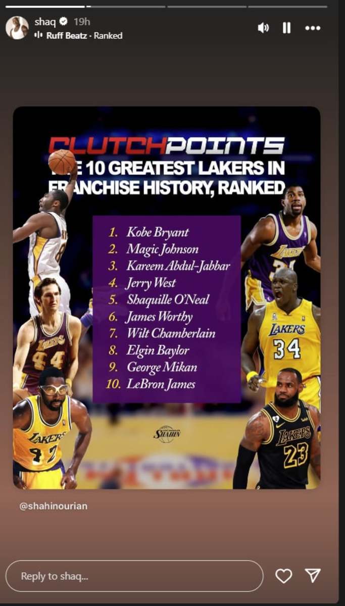 Shaquille O'Neal Shares The 10 Greatest Lakers Players Of All Time, Even Though He Is Just At No. 5