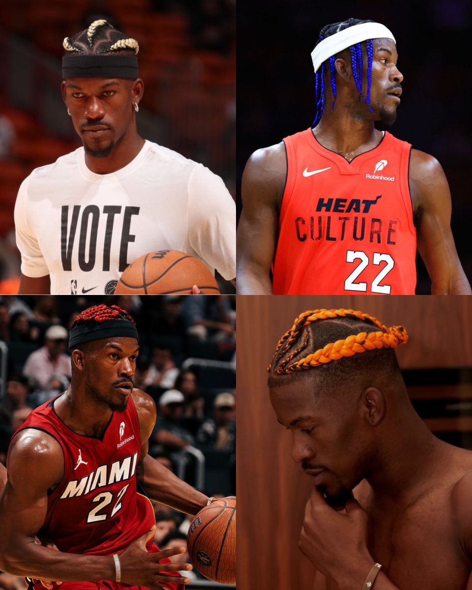 Jimmy Butler died his hair in four different colors: blonde, blue, red, and orange to match different NBA teams.