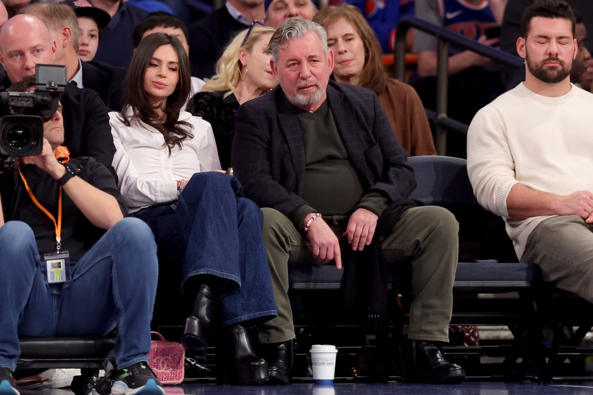 Dec 3, 2024; New York, New York, USA; New York Knicks executive chairman James Dolan sits court side during the first quarter against the Orlando Magic at Madison Square Garden. Mandatory Credit: Brad Penner-Imagn Images