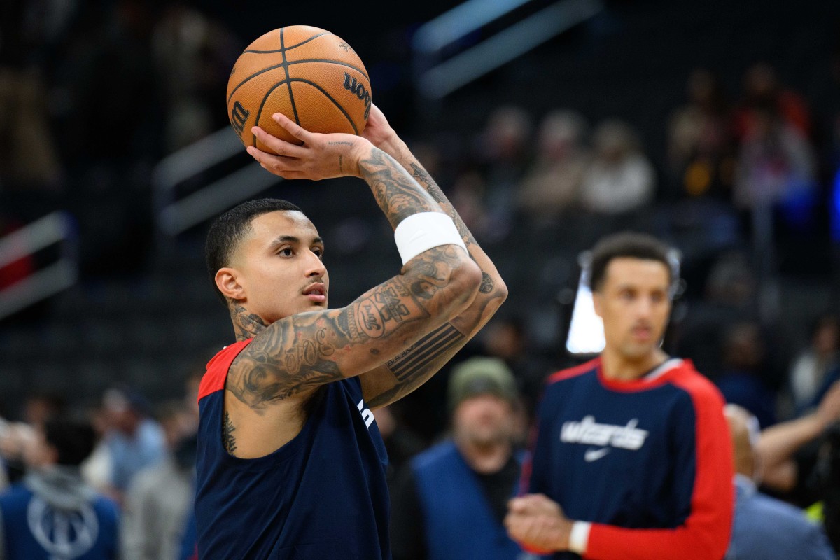 Washington Wizards forward Kyle Kuzma (33) warms up before the game between the Washington Wizards and the LA Clippers at Capital One Arena. Mandatory Credit: Reggie Hildred-Imagn Images