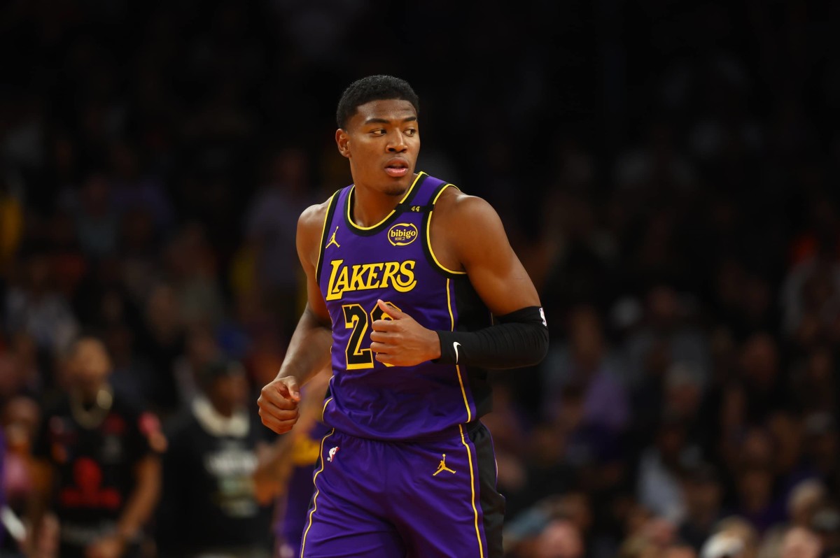 Oct 28, 2024; Phoenix, Arizona, USA; Los Angeles Lakers forward Rui Hachimura (28) against the Phoenix Suns at Footprint Center. Mandatory Credit: Mark J. Rebilas-Imagn Images