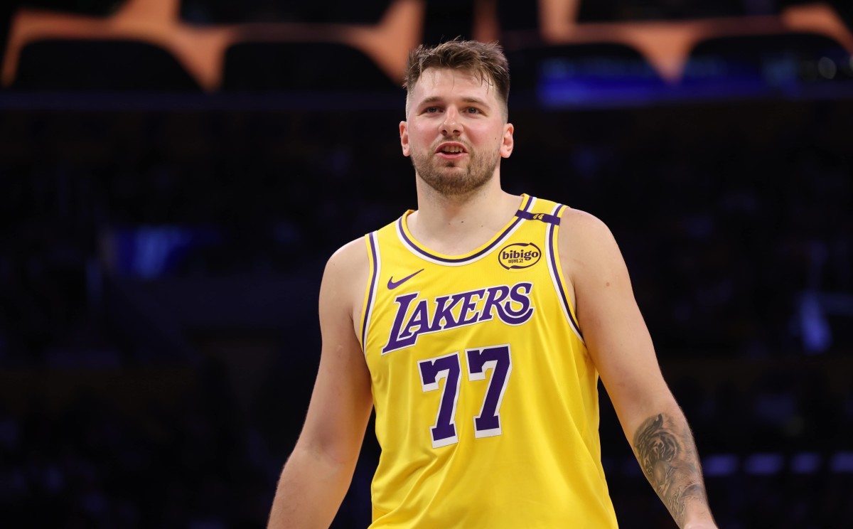 Feb 27, 2025; Los Angeles, California, USA; Los Angeles Lakers guard Luka Doncic (77) during the third quarter against the Minnesota Timberwolves at Crypto.com Arena. Mandatory Credit- Jason Parkhurst-Imagn Images