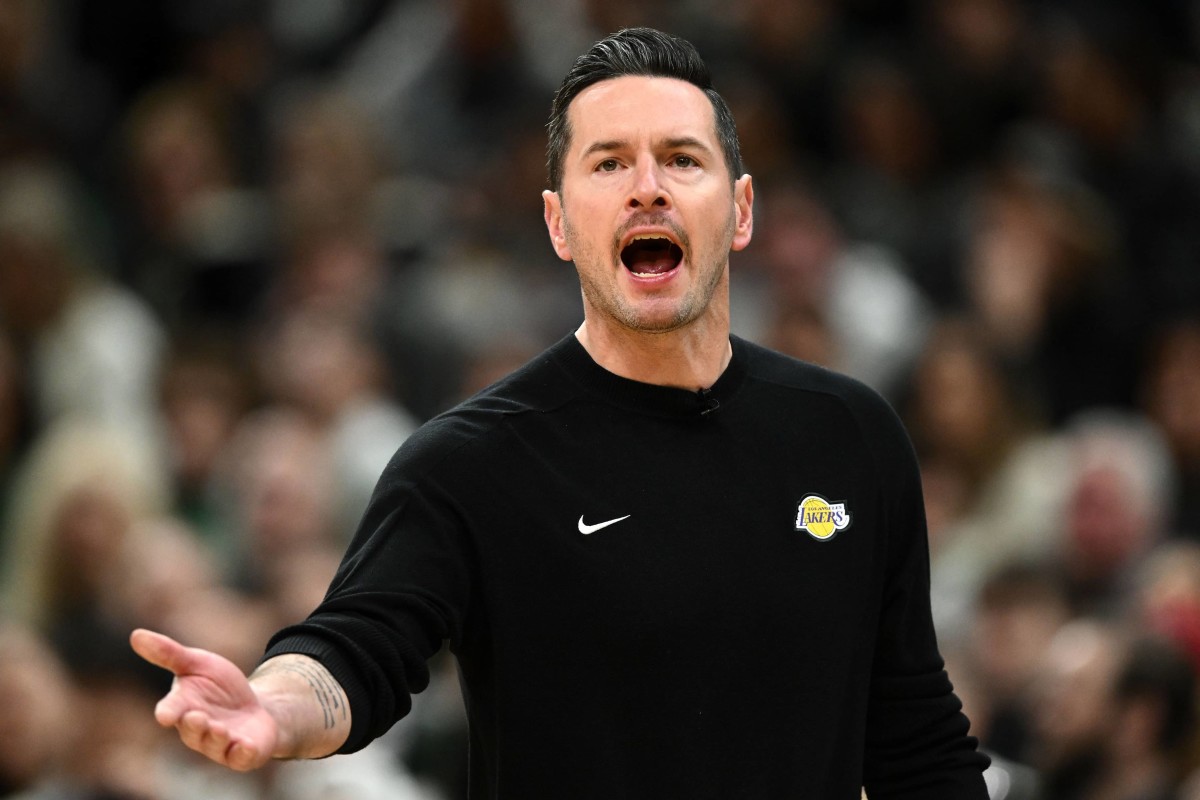Los Angeles Lakers head coach JJ Redick reacts after a technical foul during the fourth quarter of a game against the Boston Celtics at the TD Garden.
