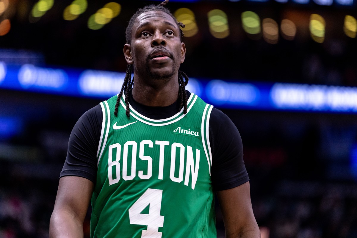 Boston Celtics guard Jrue Holiday (4) looks on against the New Orleans Pelicans during the first half at Smoothie King Center. Mandatory Credit: Stephen Lew-Imagn Images