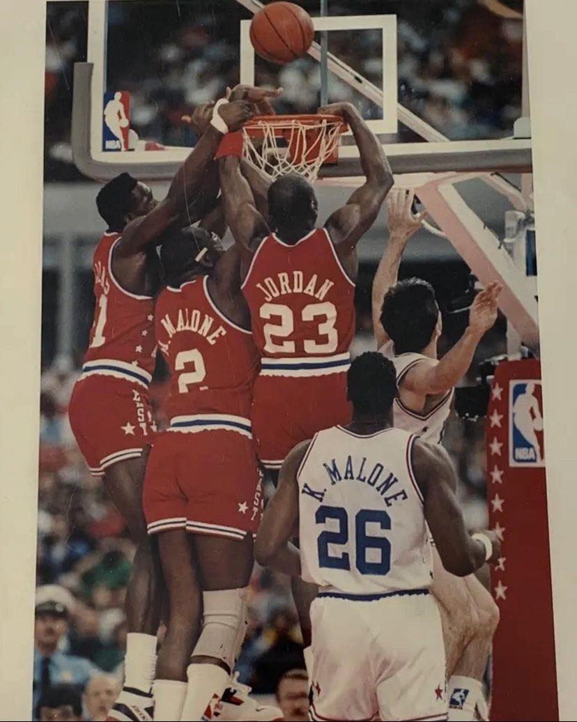 A Picture Of Michael Jordan, Moses Malone, And Dominique Wilkins Jumping At The Rim From The 1989 All-Star Game Goes Viral