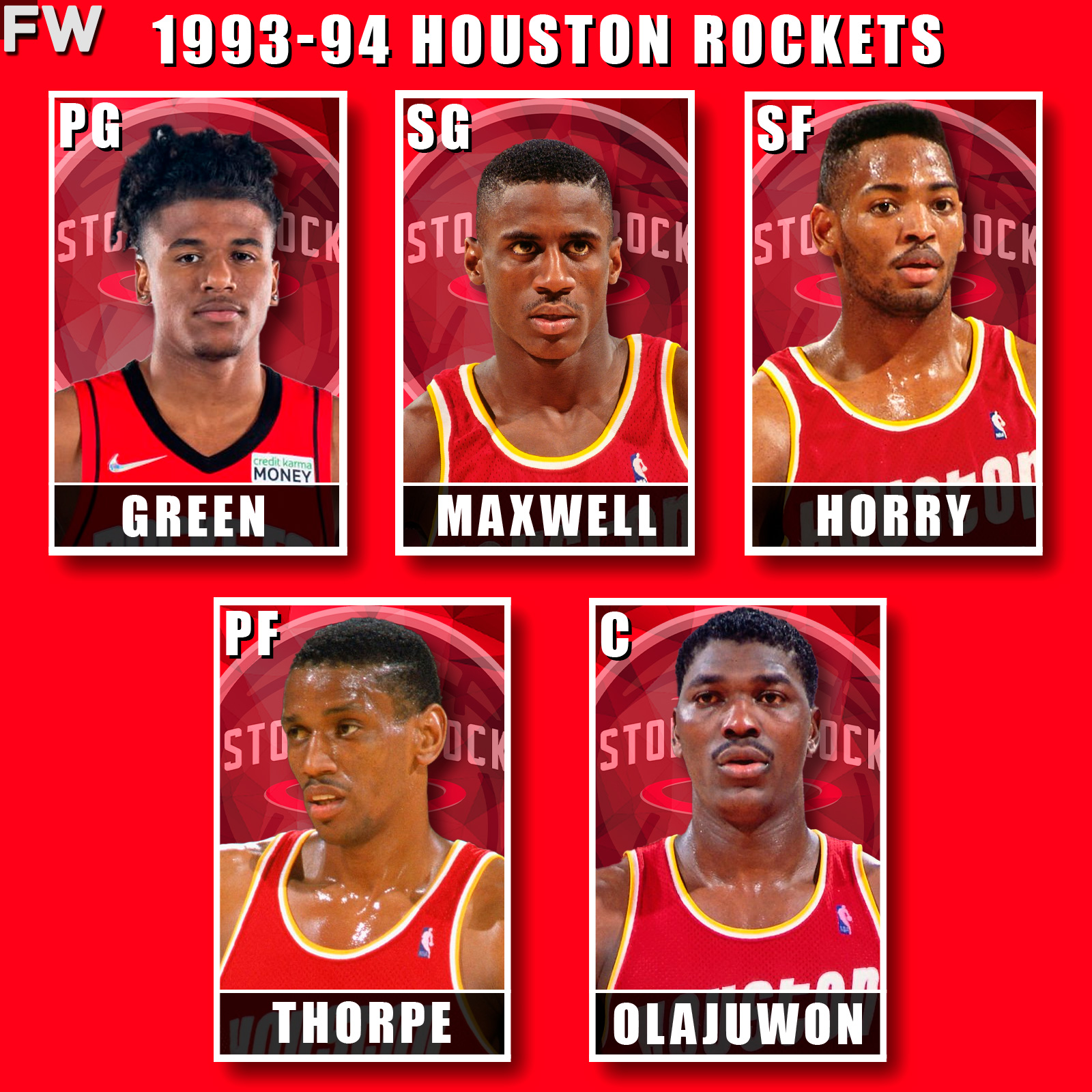Jalen Green, Vernon Maxwell, Robert Horry, Otis Thorpe, Hakeem Olajuwon