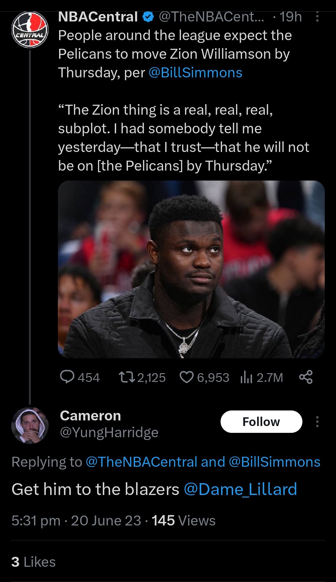 Damian Lillard Wants Zion Willamson On The Portland Trail Blazers