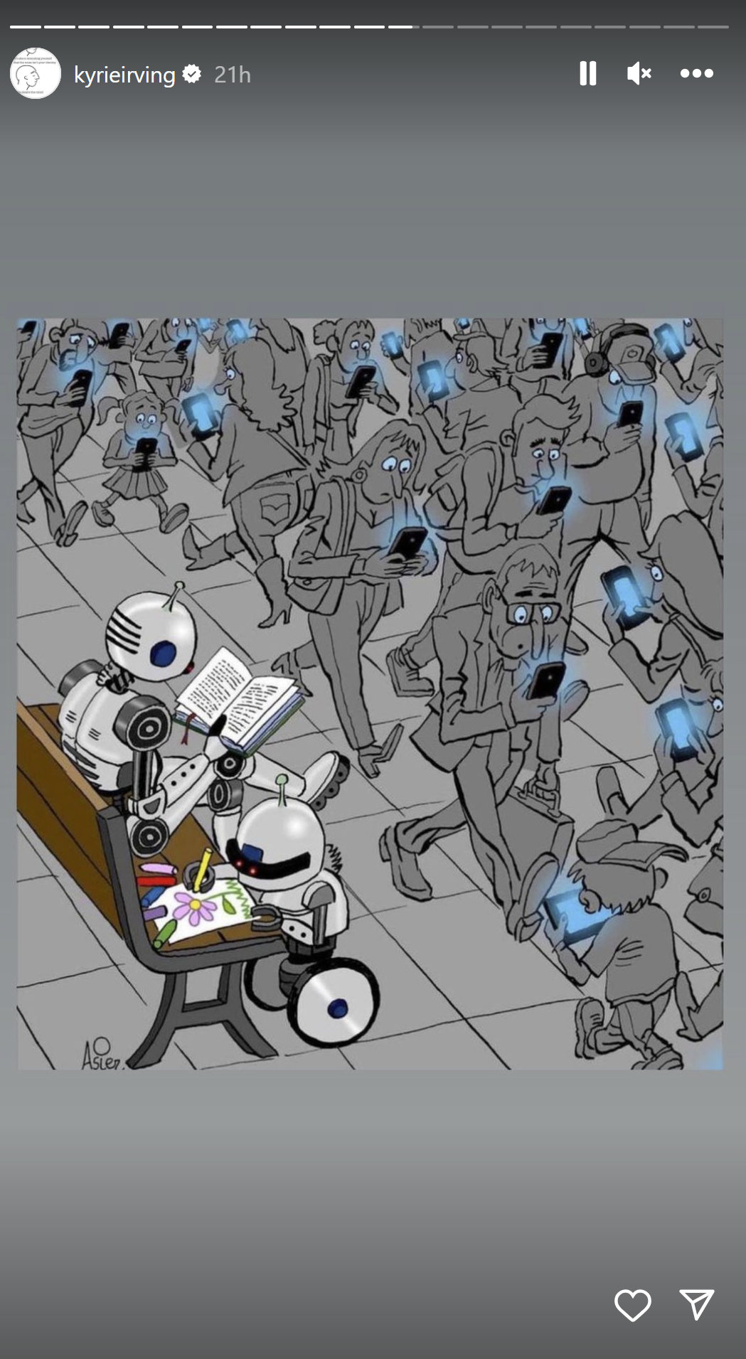 Kyrie Irving Shares Interesting Pictures And Sends A Warning Message To Humans: "Reading Is Superpower. Don't Let This Technology Take Over Your Brain!"