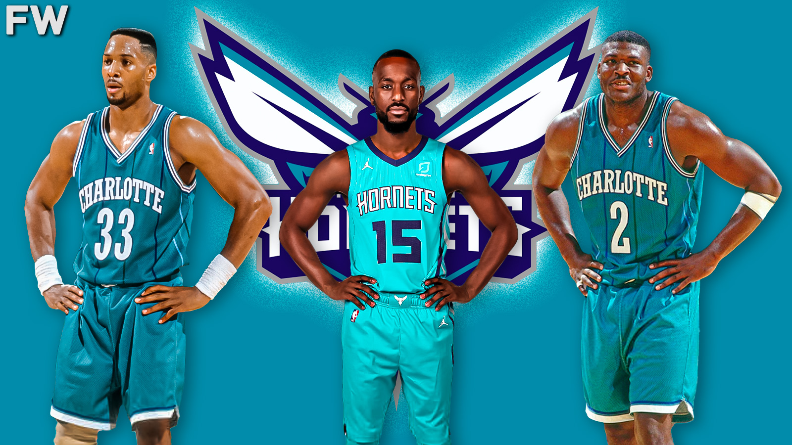 Alonzo Mourning, Kemba Walker, Larry Johnson - Charlotte Hornets Big 3