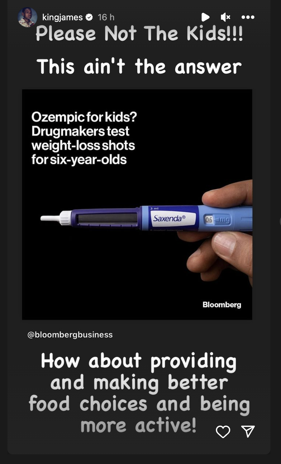 LeBron James Begs Pharmaceutical Companies To Not Test Weight Loss Shots On 6-Year-Old Kids