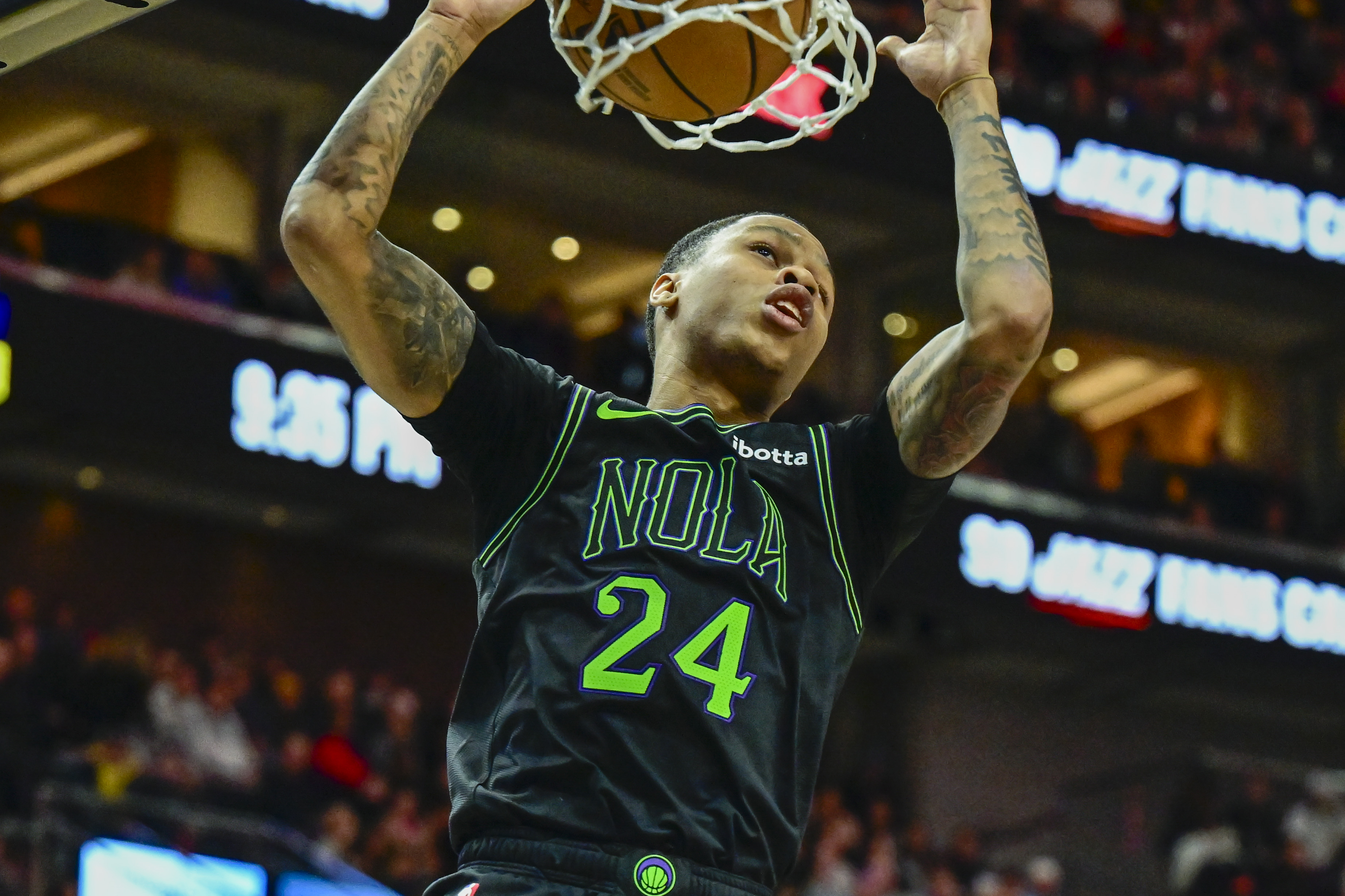 <em></figure>
<p><strong>2023-24 Statistics: 10.9 PPG, 3.3 RPG, 1.5 APG, 0.4 SPG, 0.0 BPG</strong></p>
<p>Jordan Hawkins, the No. 14 overall pick in the 2023 NBA Draft, is making a positive impact for the <a href=