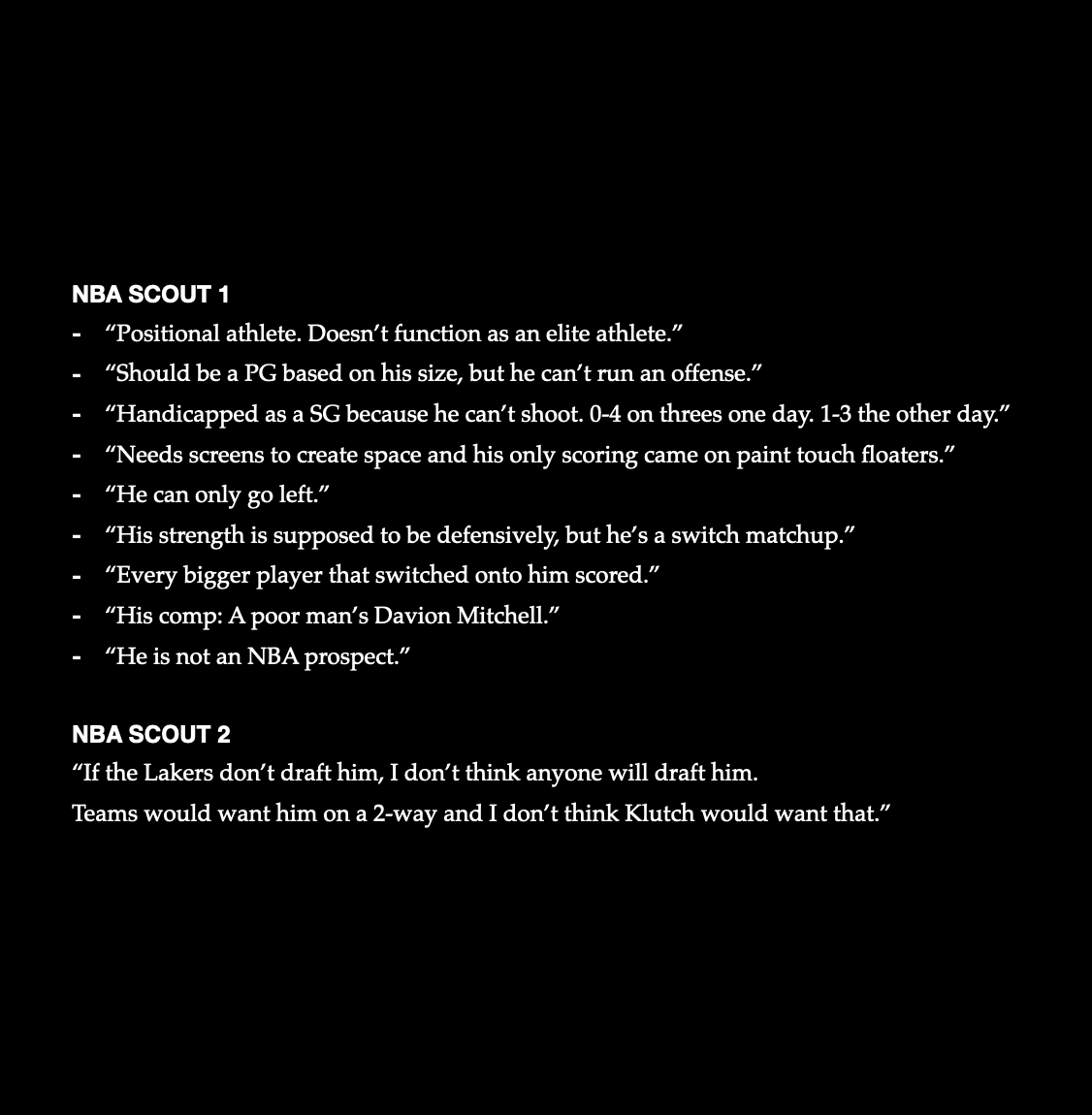 Bronny James Scouting