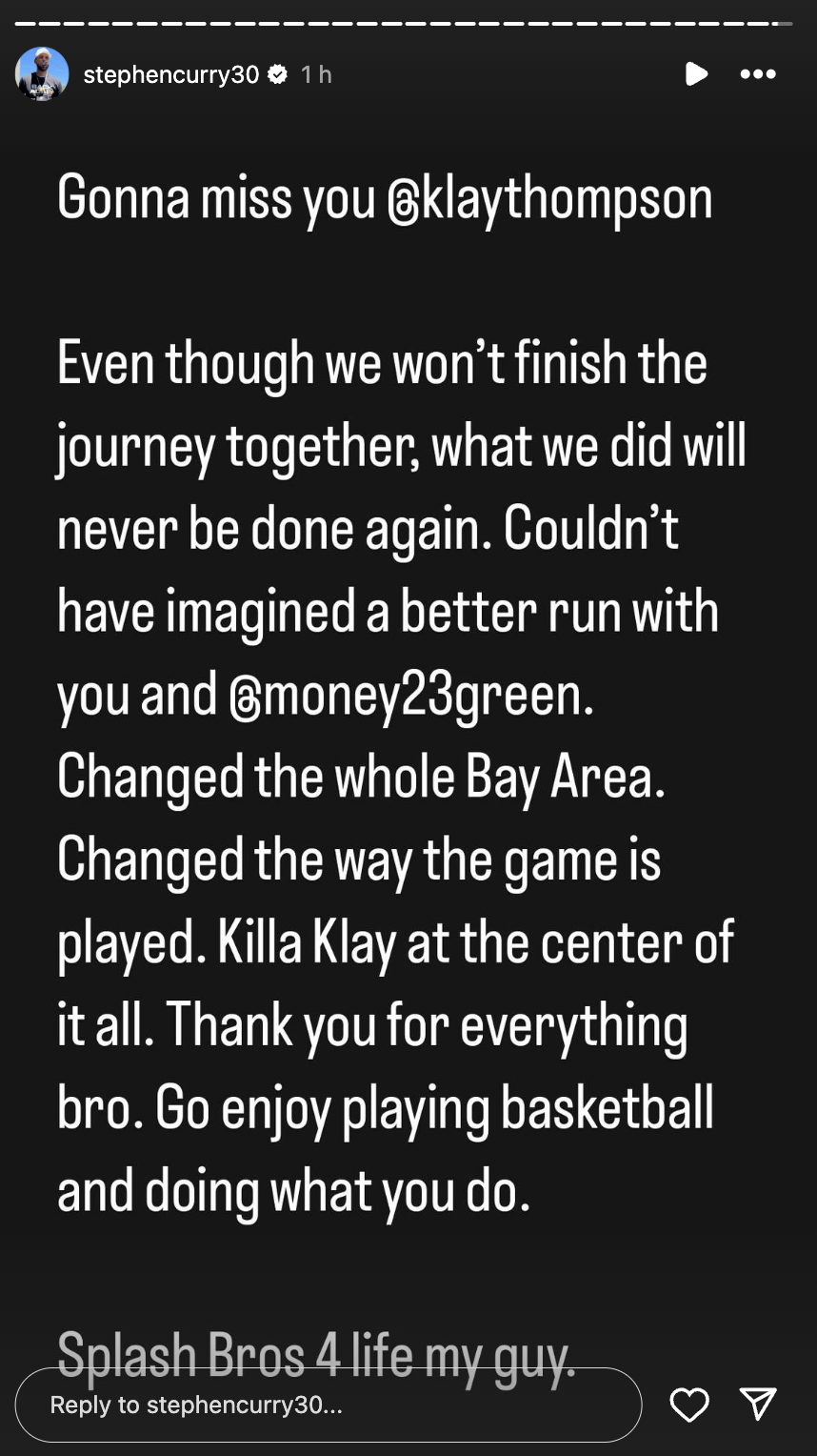 Stephen Curry Shares Goodbye Message To Klay Thompson After 13-Year Run