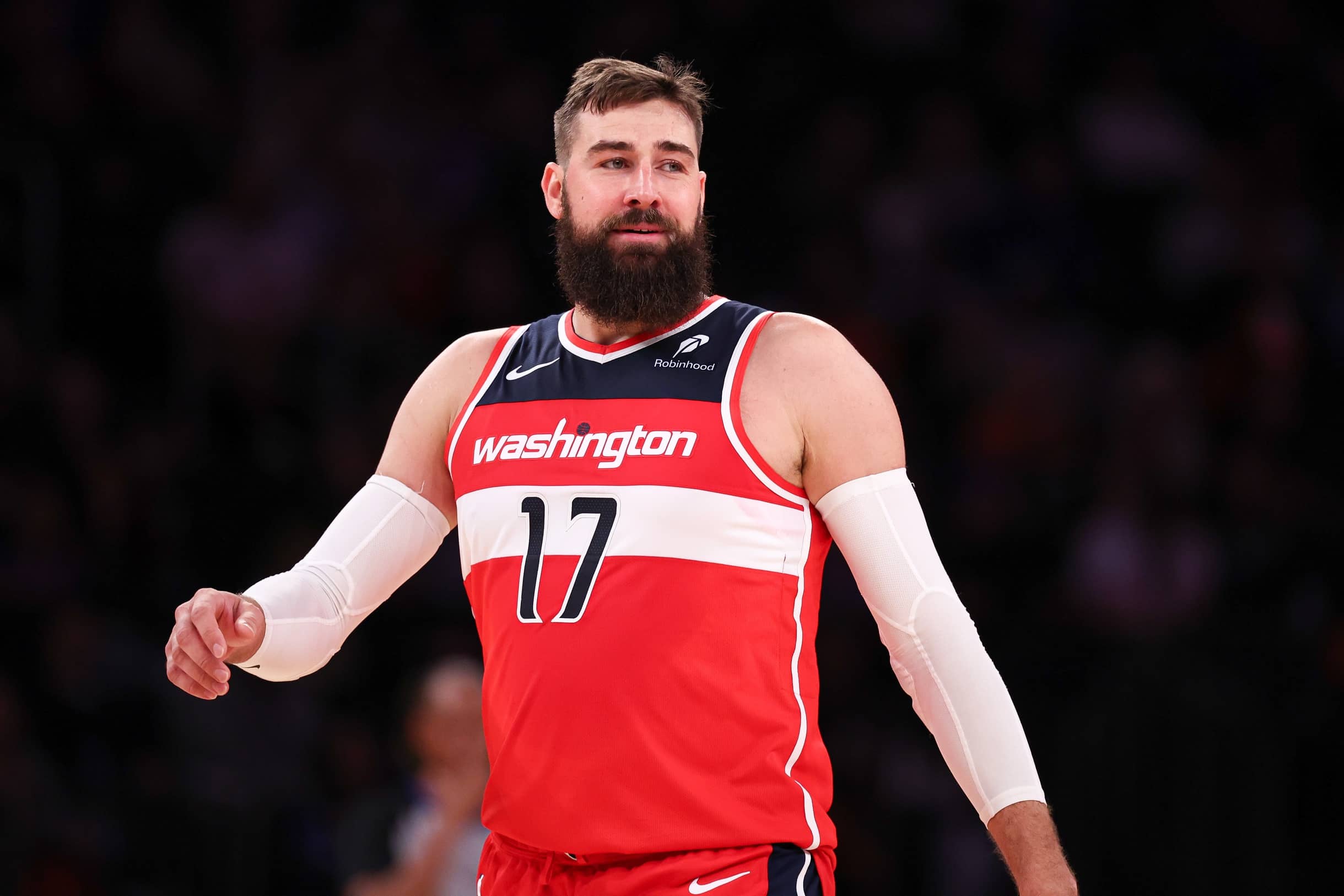 Washington Wizards center Jonas Valanciunas (17) prepares to shoot a free throw during the fourth quarter against the LA Clippers at Capital One Arena.