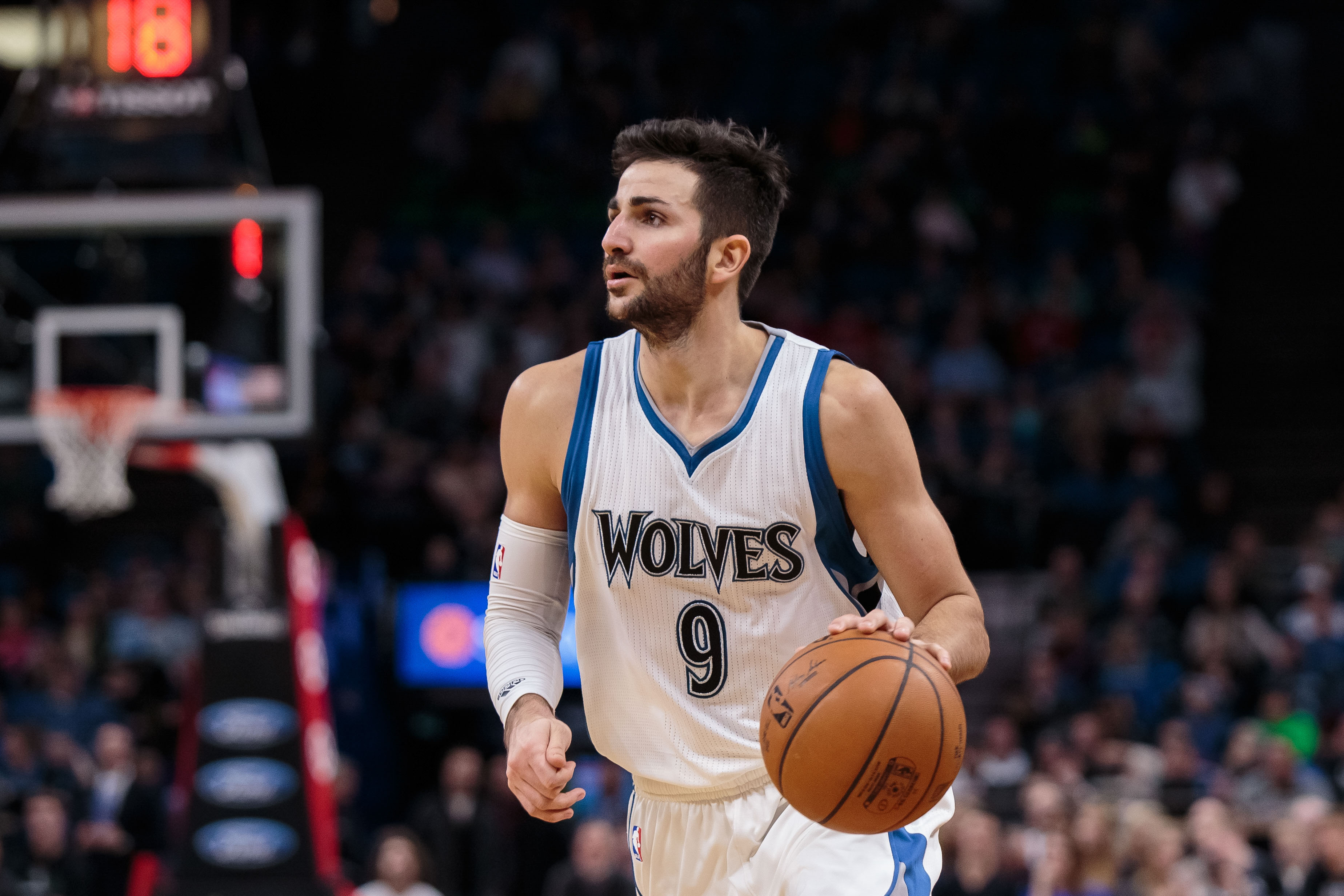 NBA guard Ricky Rubio (9) plays point guard for the Minnesota Timberwolves.