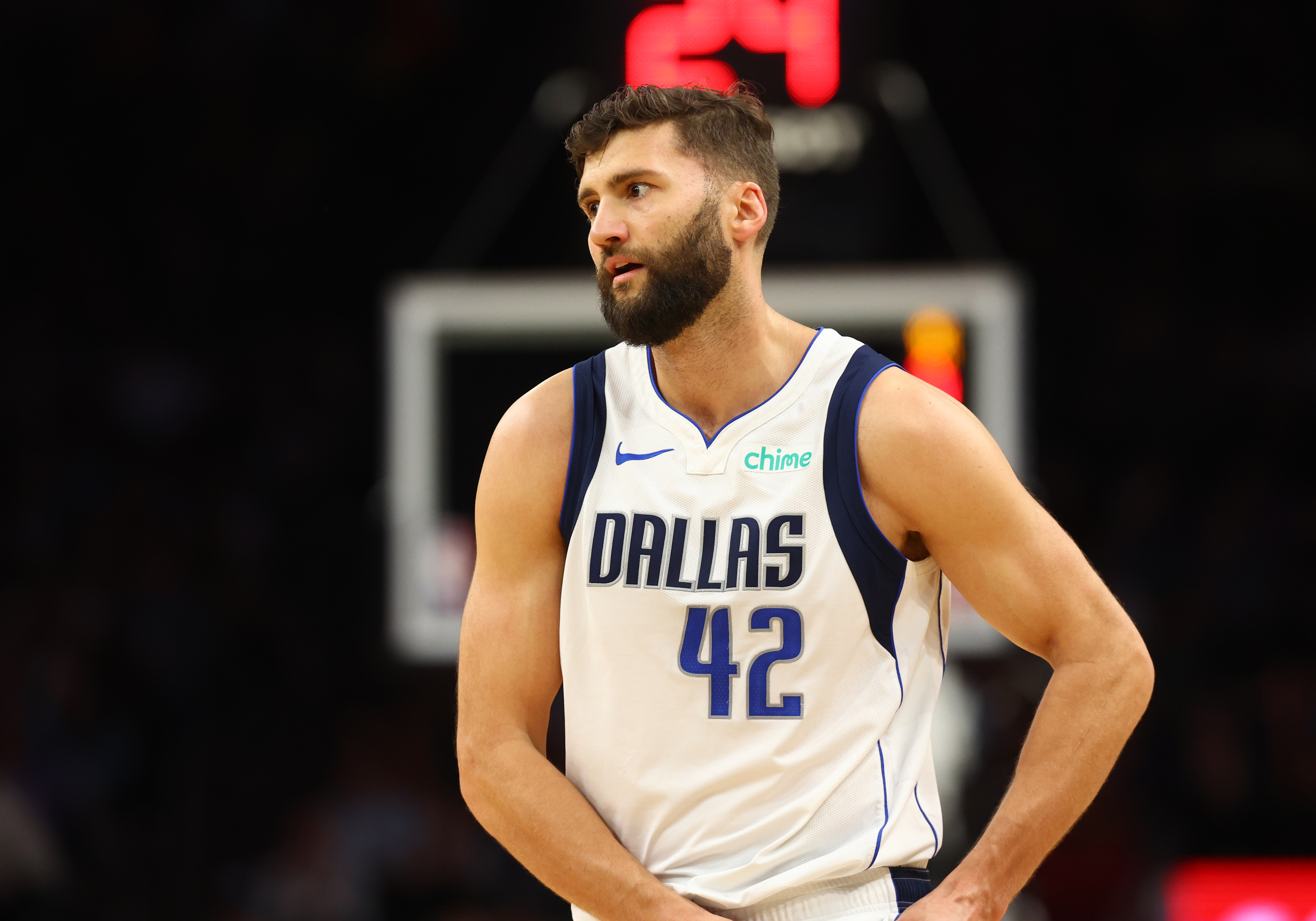 Dec 27, 2024; Phoenix, Arizona, USA; Dallas Mavericks forward Maxi Kleber (42) against the Phoenix Suns at Footprint Center. Mandatory Credit: Mark J. Rebilas-Imagn Images
