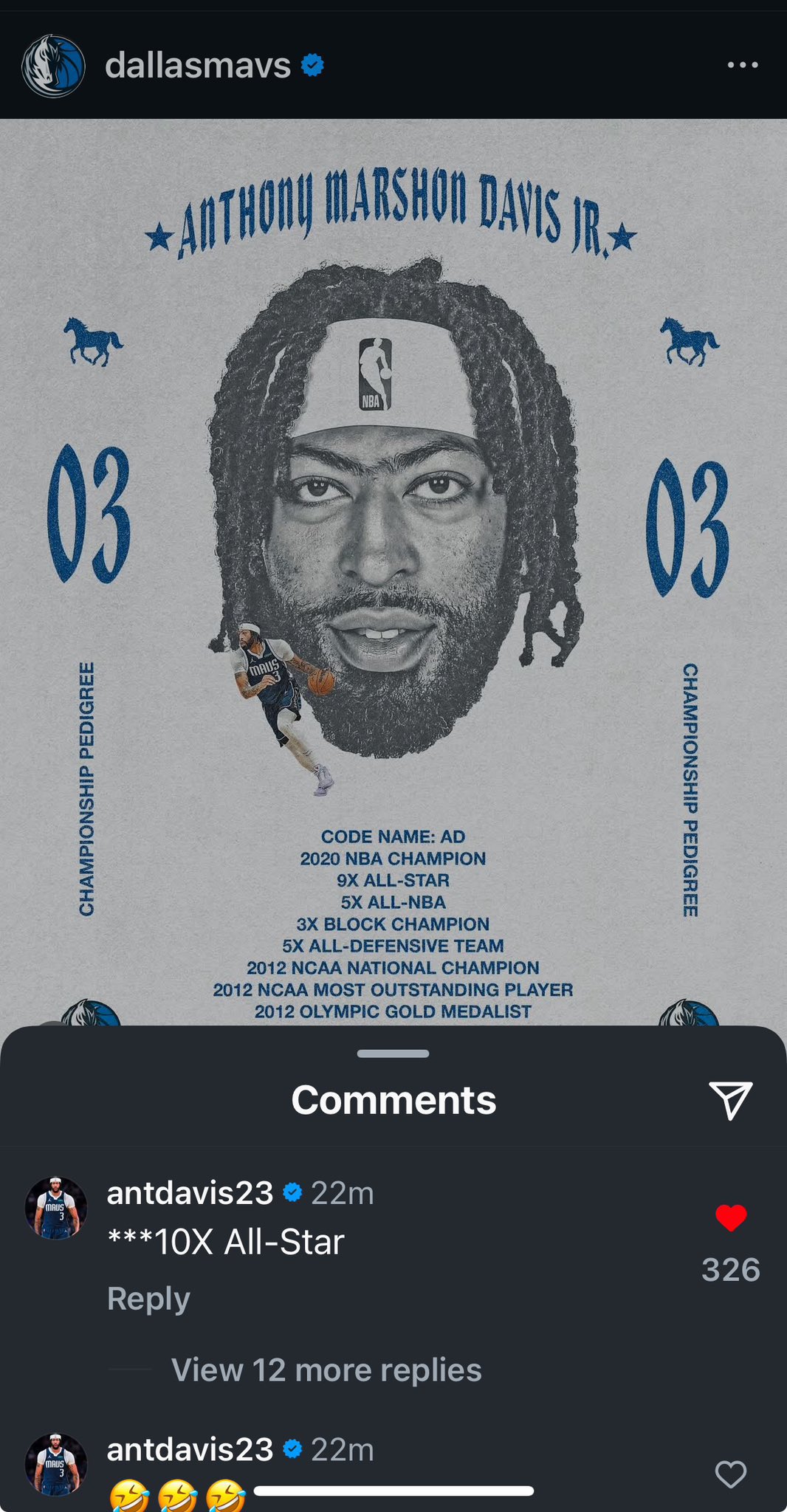 Anthony Davis Reacts On Mavericks Awkward Mistake On Instagram Page