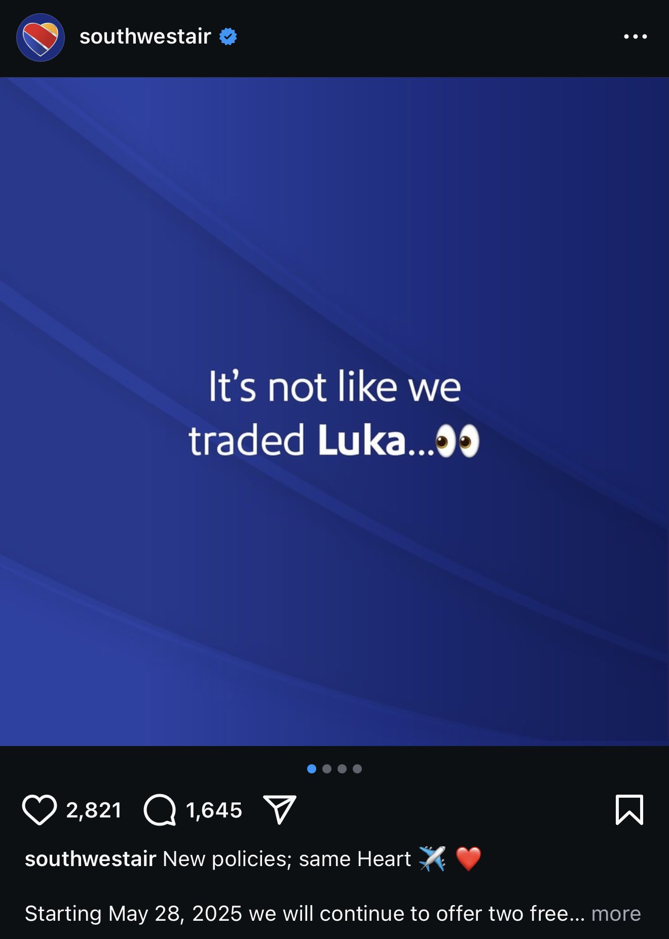 Southwest Airlines references the Luka Doncic trade.