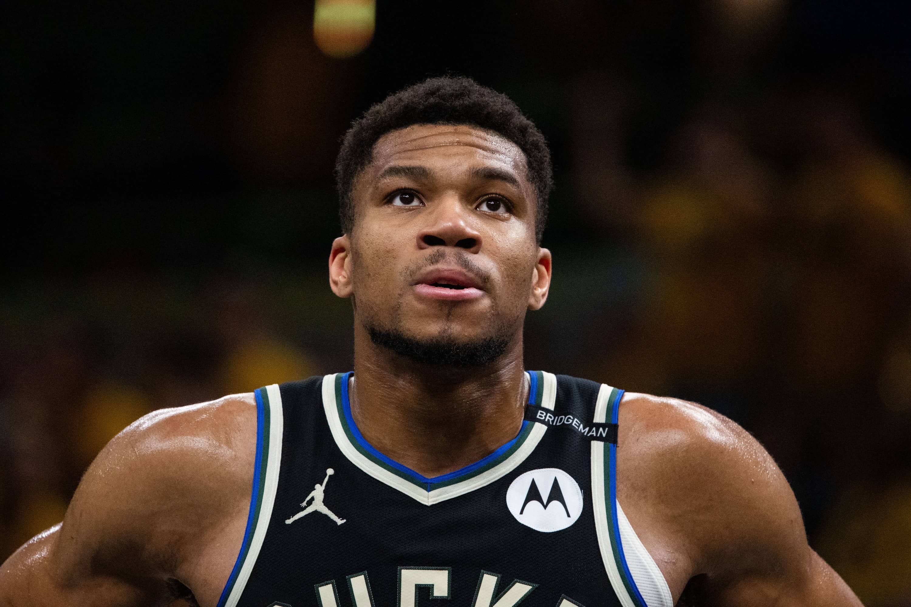 Apr 29, 2025; Indianapolis, Indiana, USA; Milwaukee Bucks forward Giannis Antetokounmpo (34) during game five of the first round for the 2024 NBA Playoffs against the Indiana Pacers at Gainbridge Fieldhouse.