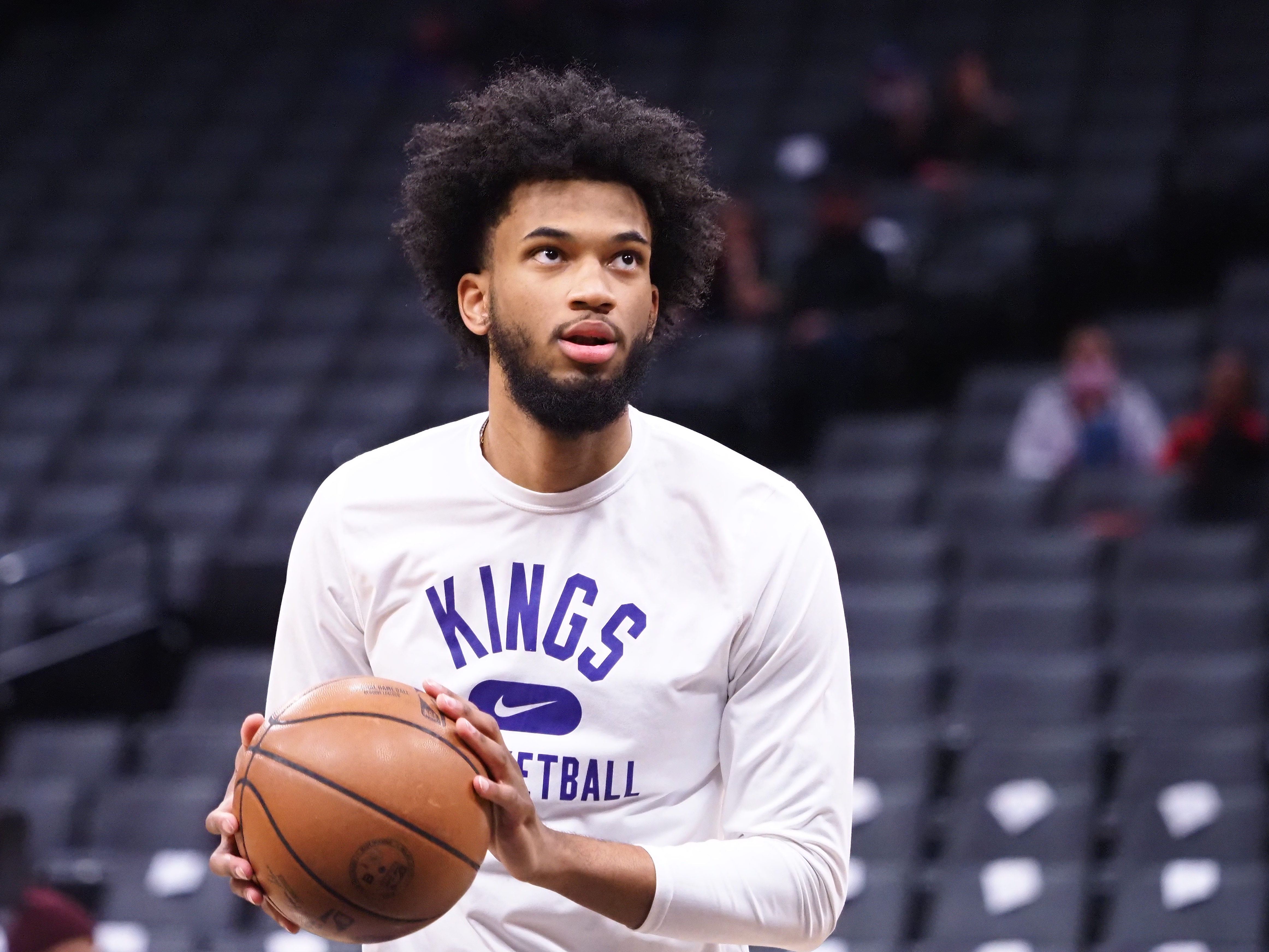 Feb 5, 2022; Sacramento, California, USA; Sacramento Kings forward Marvin Bagley III (35) warms up before the game against the Oklahoma City Thunder at Golden 1 Center. Mandatory Credit: Kelley L Cox-Imagn Images
