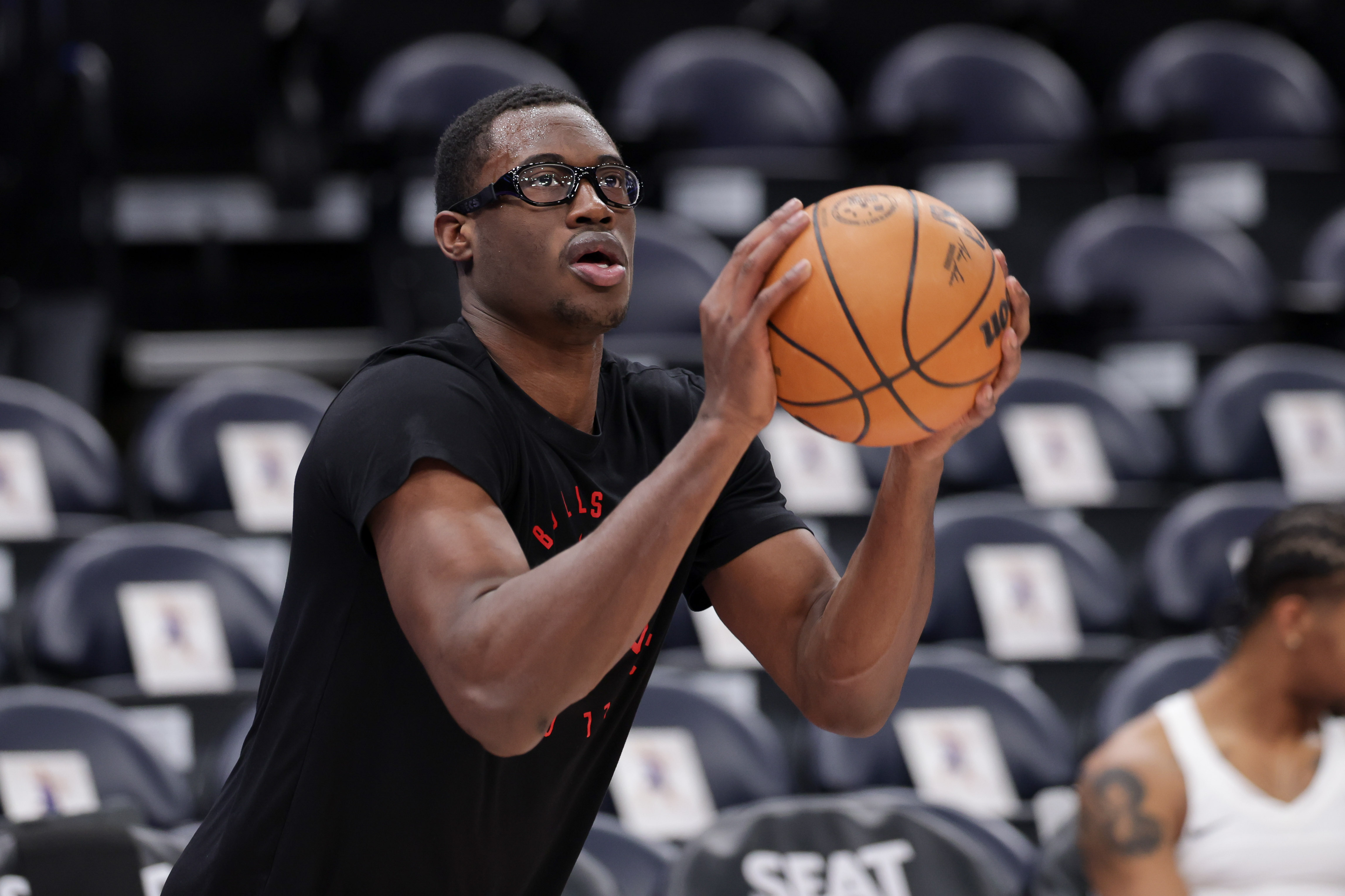 Mar 17, 2025; Salt Lake City, Utah, USA; Chicago Bulls forward Jalen Smith (7) warms up before the game against the Utah Jazz at Delta Center. Mandatory Credit: Chris Nicoll-Imagn Images  