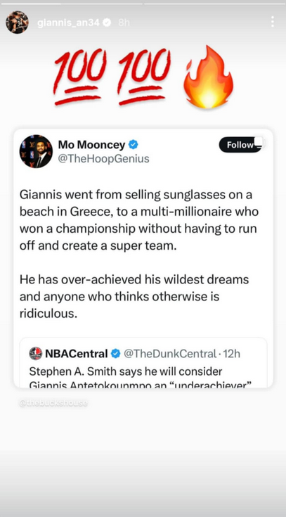 Giannis Antetokounmpo's Instagram story.