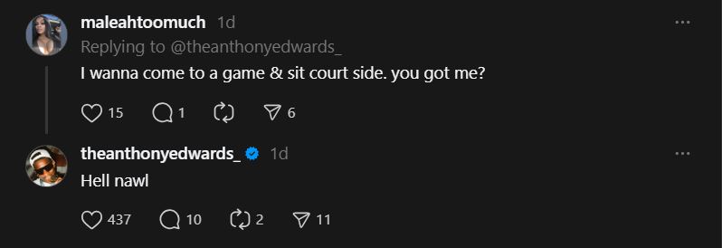 Anthony Edwards' hilarious interaction with a fan on Threads.