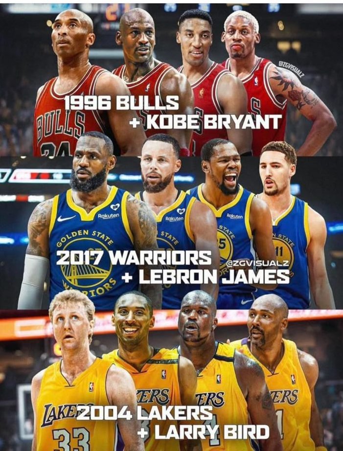 The Bulls, Warriors, and Lakers superteams.