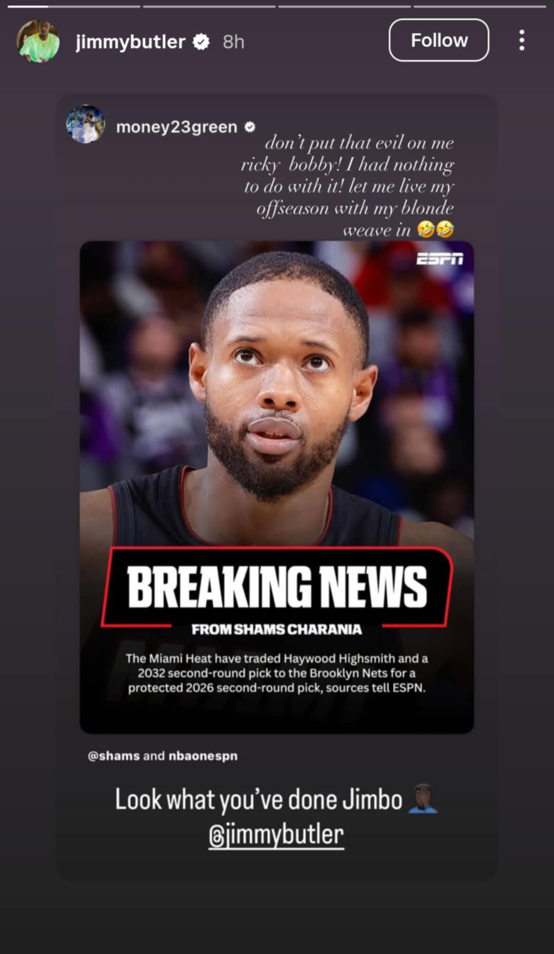 Jimmy Butler's response to Draymond Green.