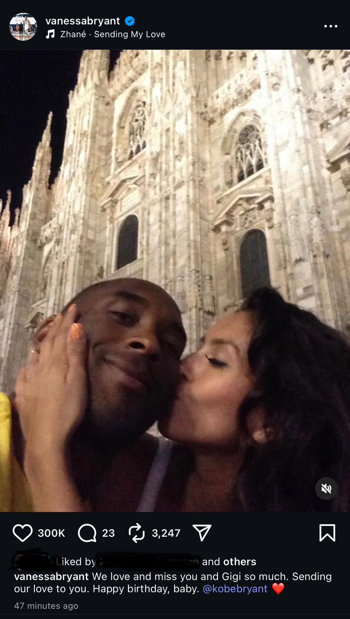 Vanessa Bryant posts heartfelt message for Kobe's birthday.