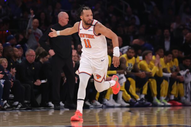 Jalen Brunson reacts to a play during Game 5 of the ECF against the Indiana Pacers.