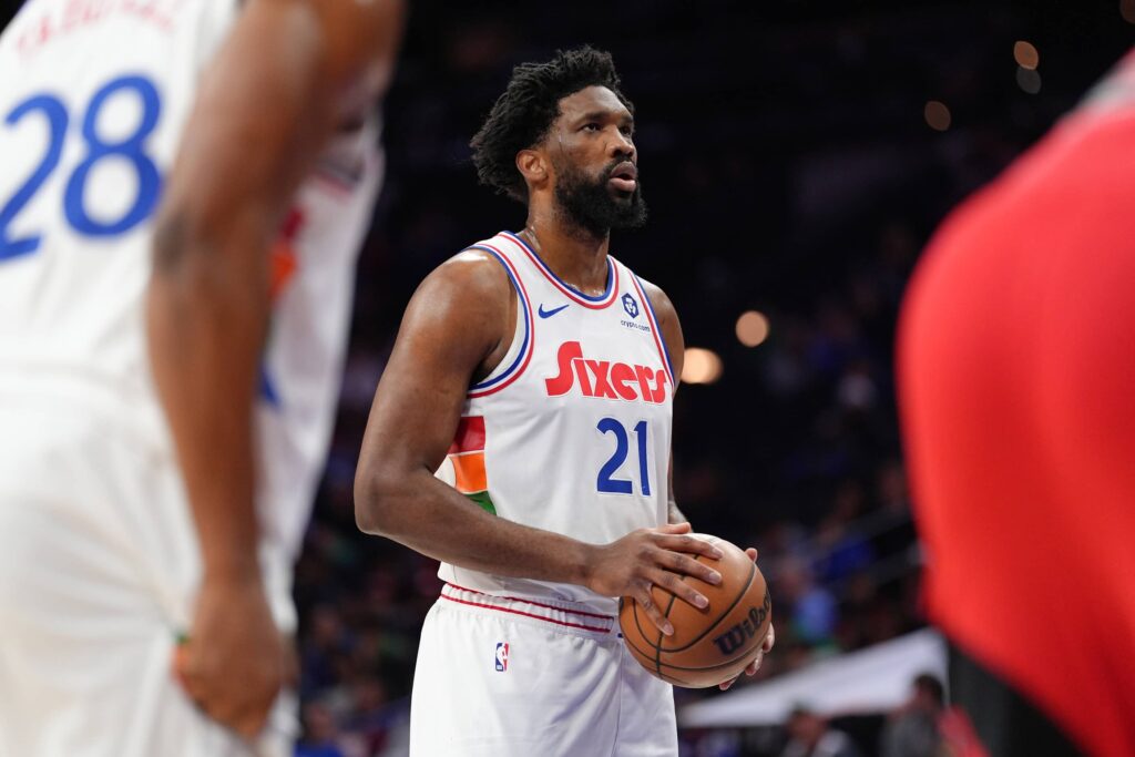 Joel Embiid in action during a game between the Philadelphia 76ers and Toronto Raptors. Mandatory Credit: Imagn Images